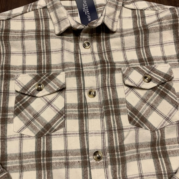 NWT Distortion Cream & Brown Plaid Flannel Jacket Shirt - Picture 3 of 7